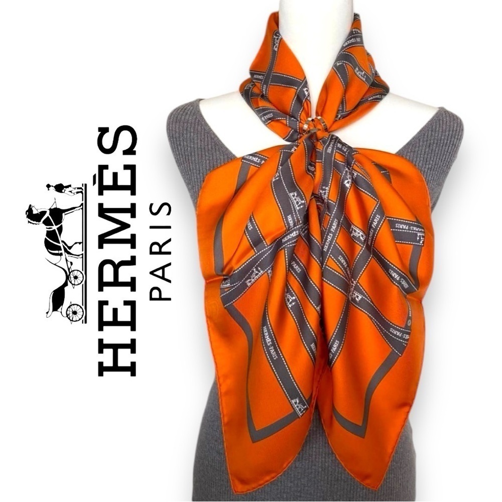 ✨🍊HERMES Buldoc Ribbon Silk Scarf 90 | Good Condition✨​​​​​​